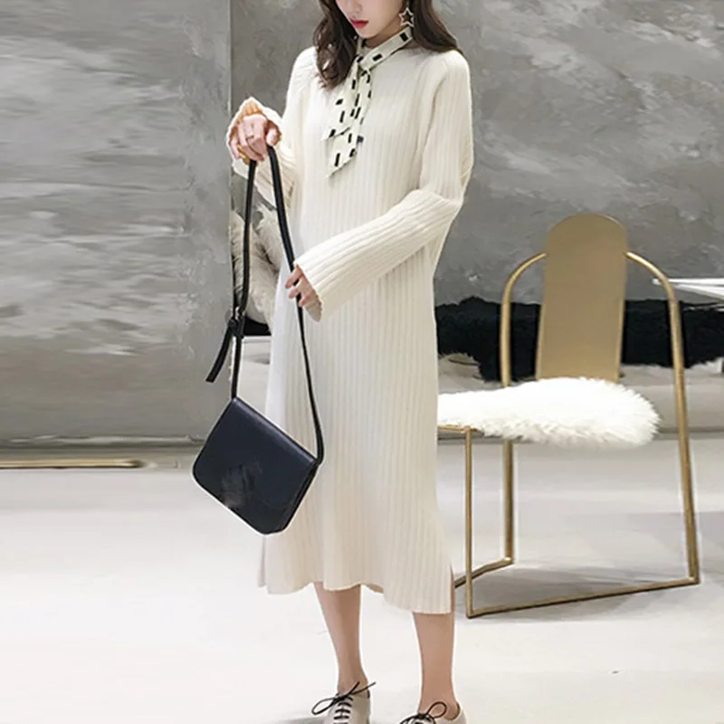 Heydress Women Winter Knitted Dress Europe Long Sleeve O-Collar Loose Warm Maxi Sweater Plus Size Vintage Vestidos | Женская одежда