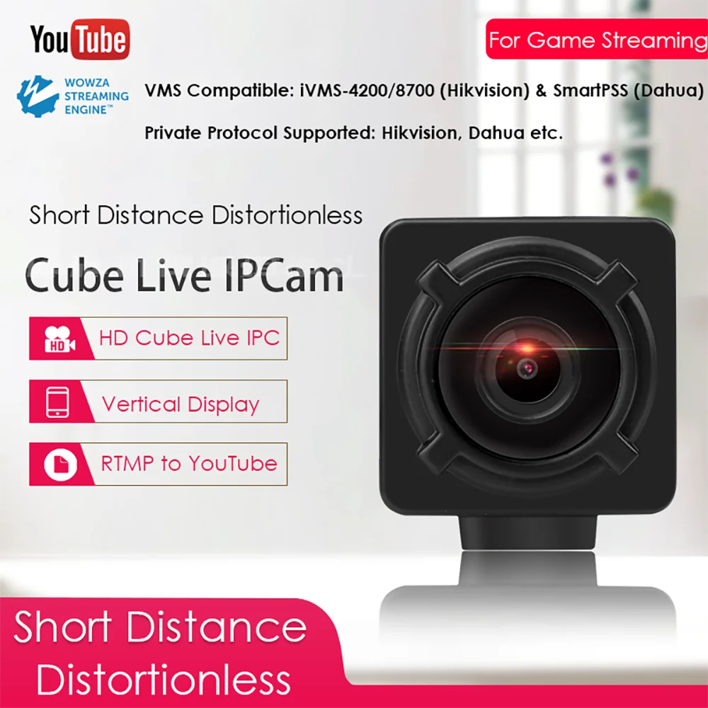 

Live IP Camera Nondistortional Push Video Stream to Youtube/Wowza by RTMP Mini Cube 2.0MP 1080P Live Streaming