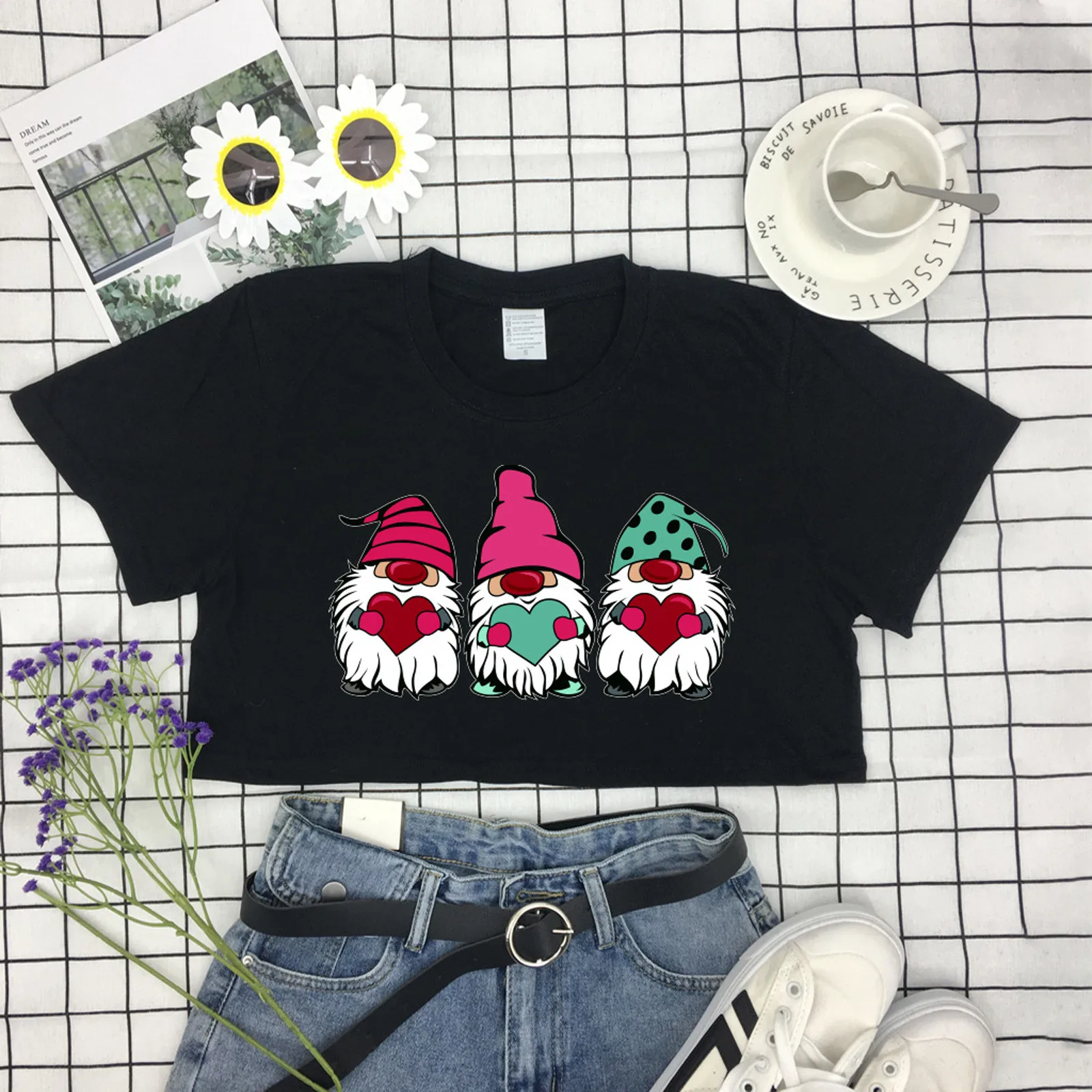 

Women's Shirt T-Shirts Tops Woman Top Blouse Short Sleeve Clothing Blouses Female Anime T-shirt Clothes Crop Stitch Kawaii Tees