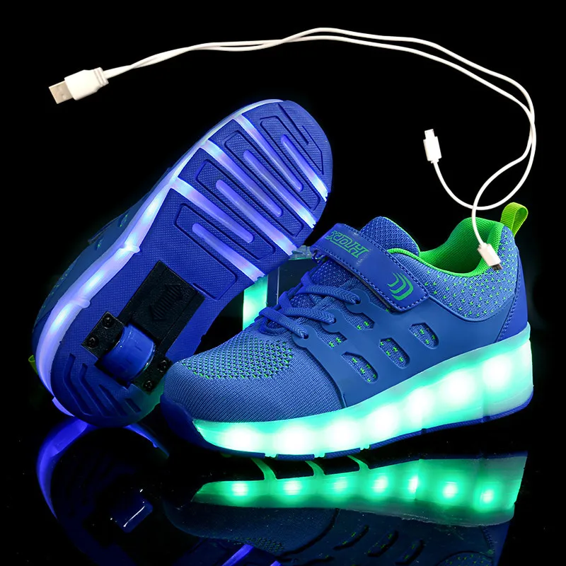 Детские светящиеся кроссовки с двумя колесами Цвет золотой розовый светодиодный