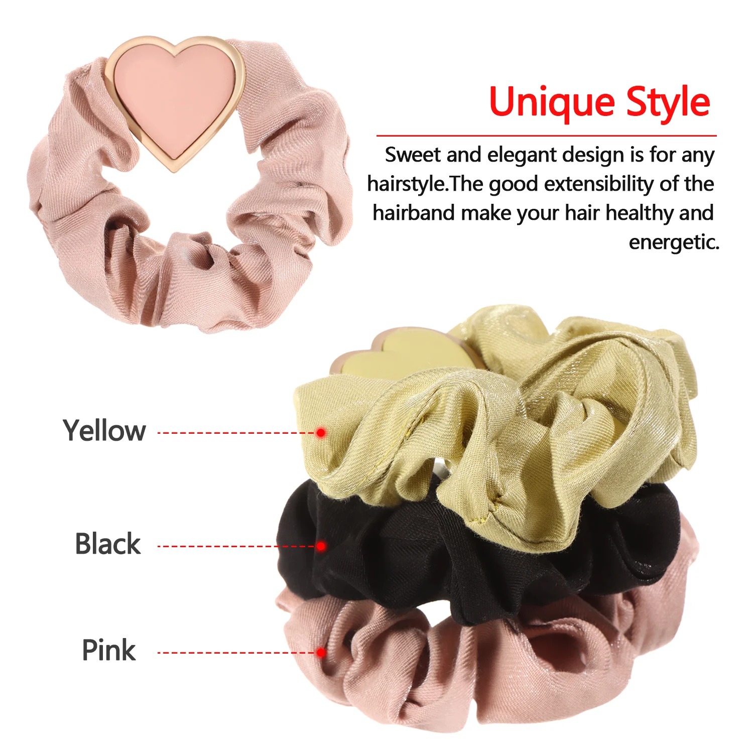 

3PCS Heart-shaped Hair Scrunchies for Women Girls Soft Hair Bands Hair Ties Fashion Scrunchies Sweet Elegant Lovely Hair Ties