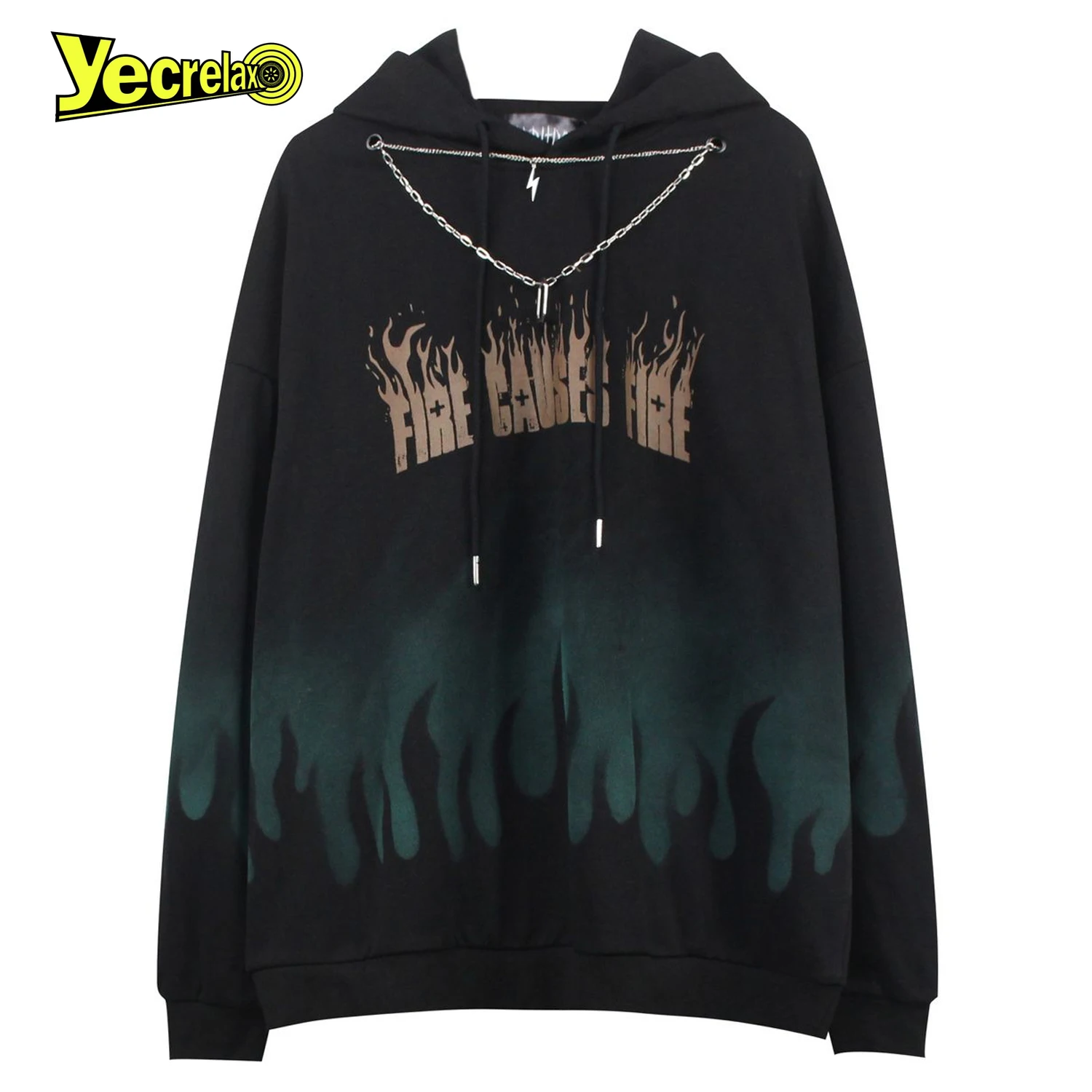 

Hip Hop Streetwear Flame Letter Print Hoodies Mens Sweatshirt Harajuku Fashion Loose Casual Pullovers Men Tops with Accessories