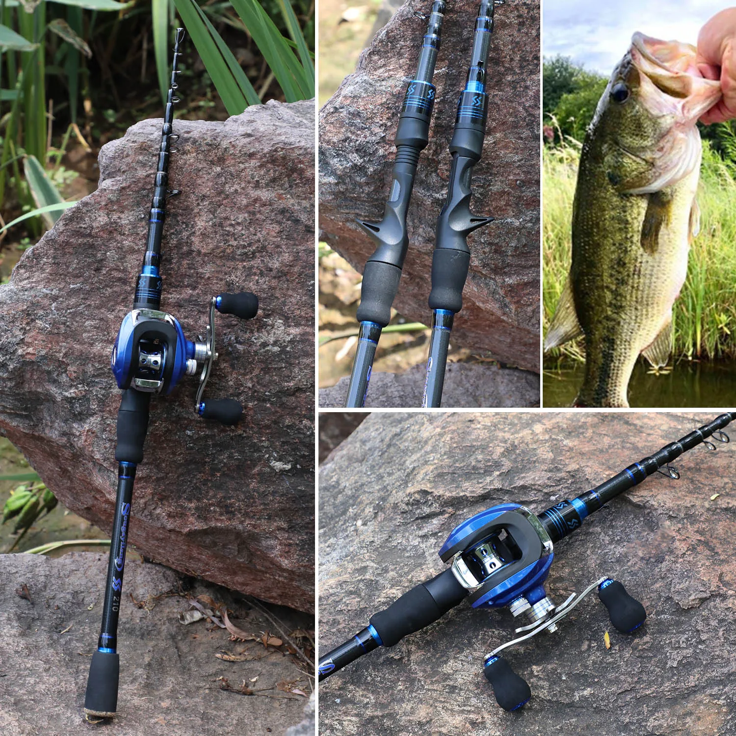 

Sougayilang Portable Telescopic Fishing Combo 1.8M 2.1M Carbon Fiber Fishing Rod and 17+1BB Baitcasting Reel Travel Fishing Set