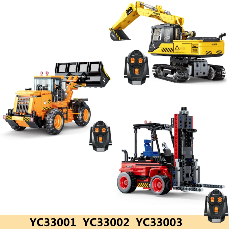

High-Tech Car Toys YC33001 YC33002 YC33003 Motorized Forklift Bulldozer Excavator Model Building Blocks Bricks Christmas Gifts
