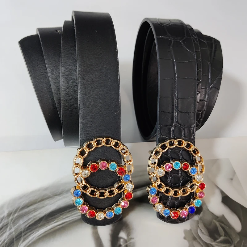 

Designer Belts For Women High Quality Colorful Rhinestone Cinturon Femme Shinny Strass Jeans Belt Leather Strap Waist Cintos