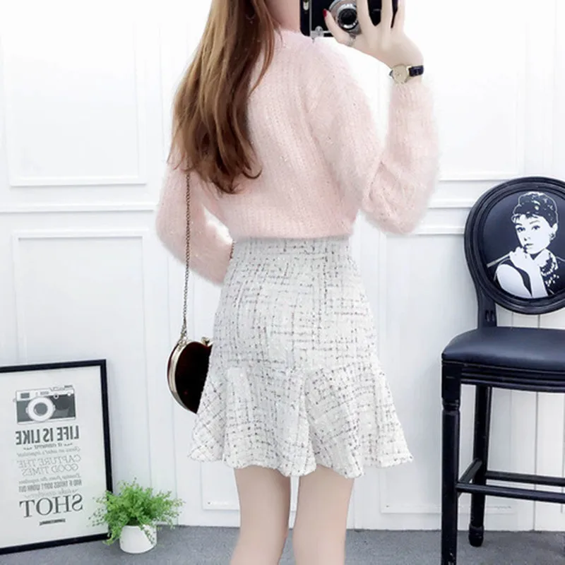 Модный дизайнерский свитер с длинным рукавом и бусинами осенний костюм юбкой