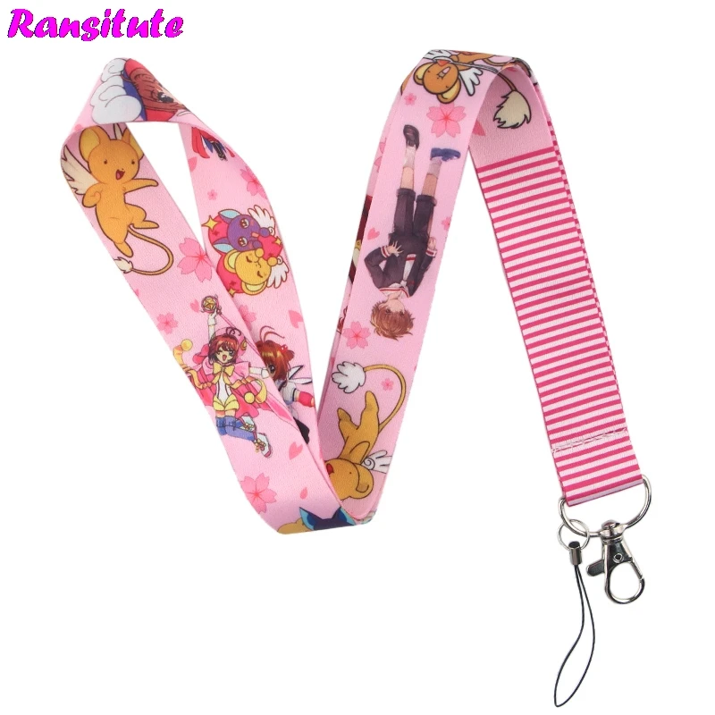 Ransitute держатель для карт Sakura lanyard key ID Card ремень для мобильного телефона USB держатель для бейджа DIY lanyard rope R585