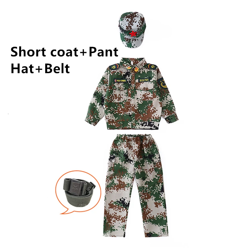 Style4 Камуфляжная одежда для мальчиков, детская армейская Униформа спецназа, костюмы для сцены, топ+ штаны+ ремень+ шапка, комплект, 110-160 см - Цвет: Style4