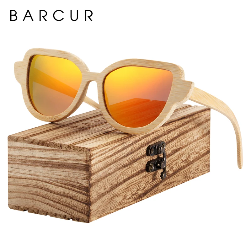 Солнцезащитные очки BARCUR Wood Cat Eye из бамбукового дерева антибликовые