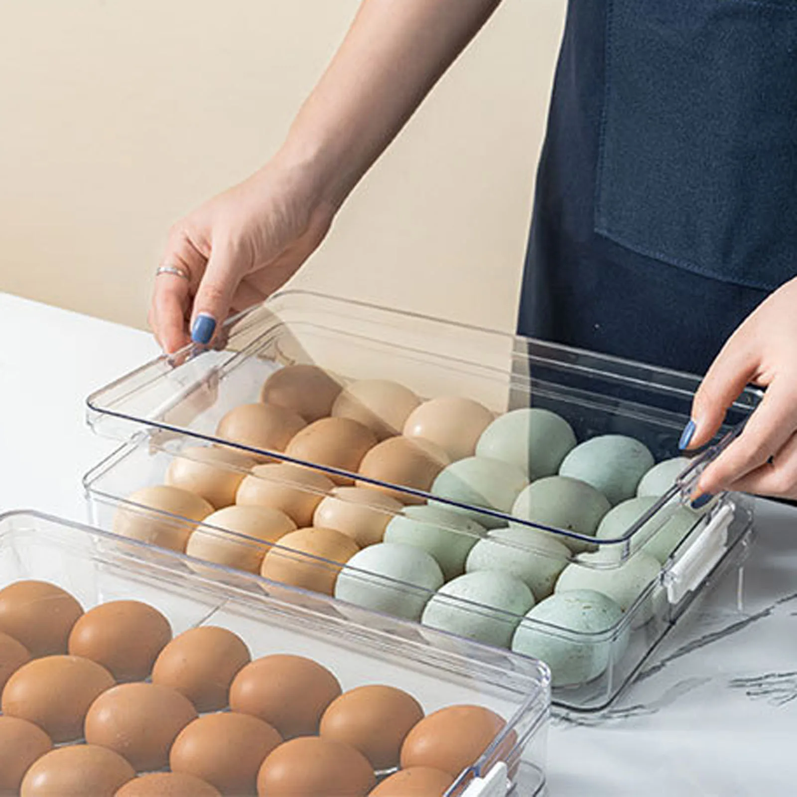 

24 Cells Squares Dumplings Vegetable Egg Organizer Kitchen Plastic Eggs Holder Stackable Refrigerator Storage Container Box #4