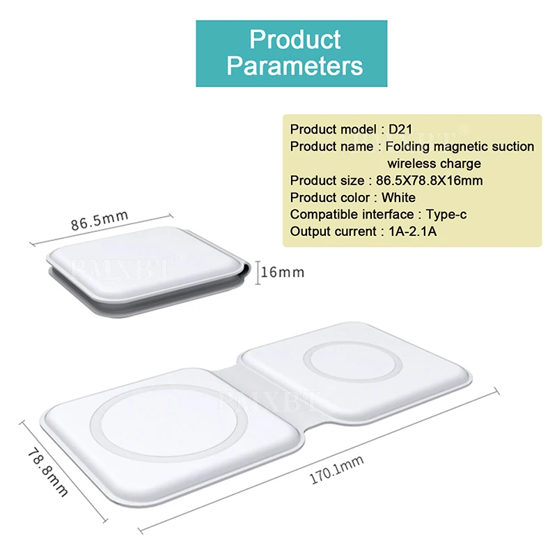 

2 in 1 For Mag Duo safe Charger Magnetic Wireless Folding Charge For iPhone 12 Pro Max 11 X IWatch Airpods 2/3 15W Fast Charging