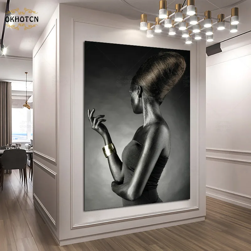 

Woman Nude Canvas Painting Black African Art Pictures for Living Room Scandinavian Style Poster and Prints Modern Home Decor