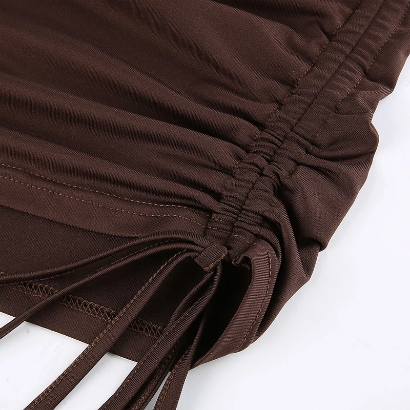 

IAMSURE Brown Tank Tops Sexy Crop Vest Drawstring Tie Up Side Heart Shaped Pattern Sleeveless Tops Casual Streetwear Women 2021