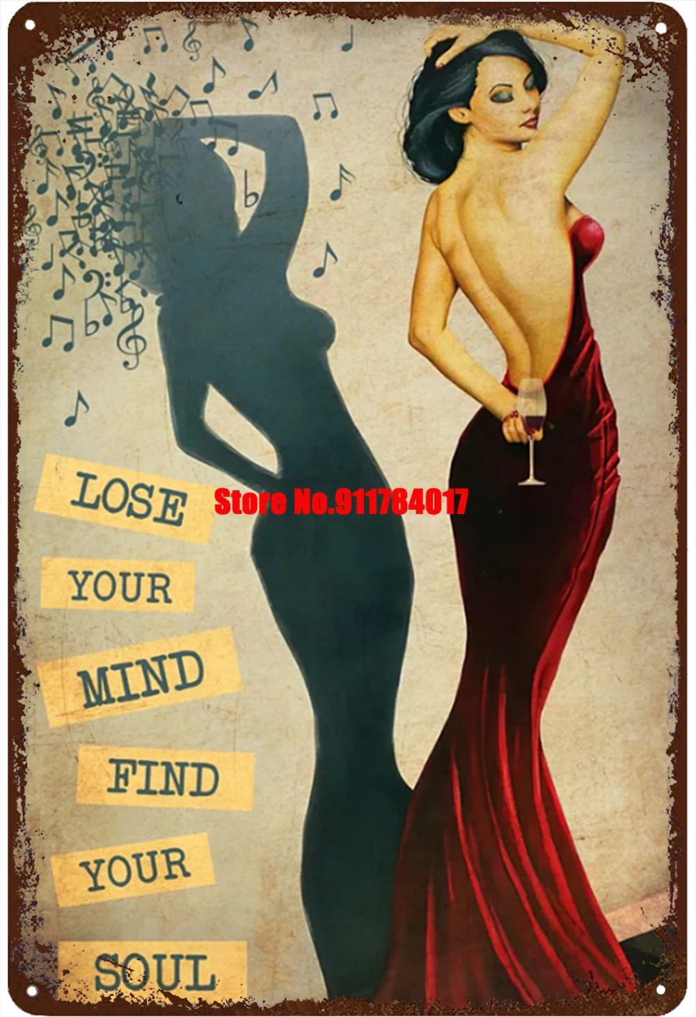 

Металлический постер с изображением девушки из вина и музыки, потерянного разума и души, железная тарелка, барный клуб, мужская пещера, укра...