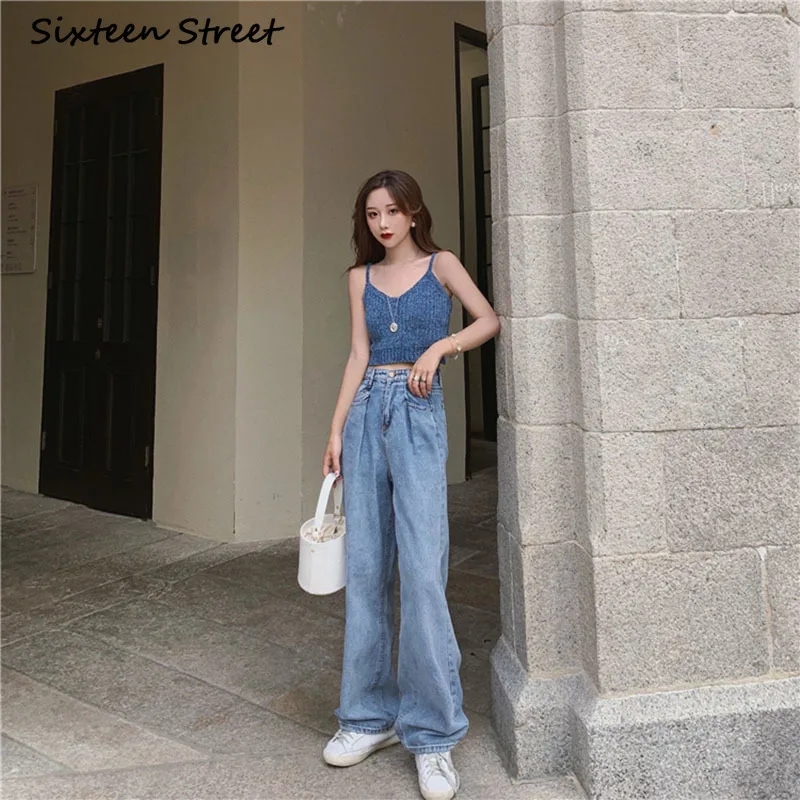 

High Waist Loose Korean Style Jeans Women 2020 New Spring Autumn Slim Straight Wide Leg Pants Female Clothing Denim Aesthetic
