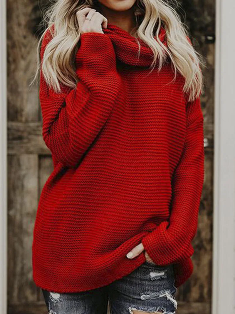 Женский Теплый вязаный кашемировый свитер пуловер с высоким воротником и