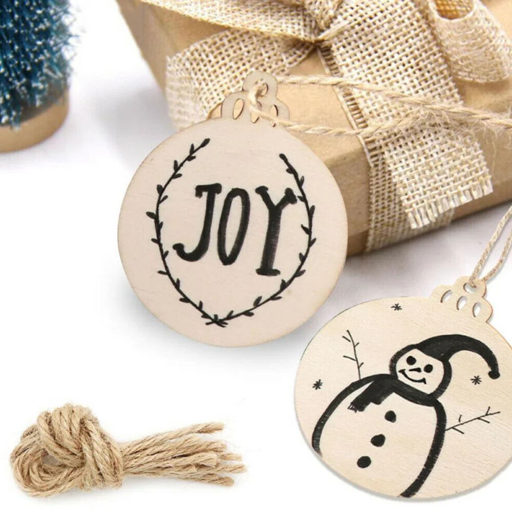 

50PCS Christmas Pendants Home Decorative Small Gifts Wooden Crafts Creative DIY Wood Chips Christmas Decoration Props