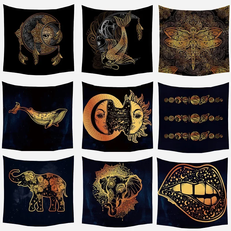 

IBOWS Tapestry Wall Hanging Gold Black Sun Moon Tapestry Celestial Wall Tapestry Hippie Wall Carpets Dorm Decor Wall Tapestry