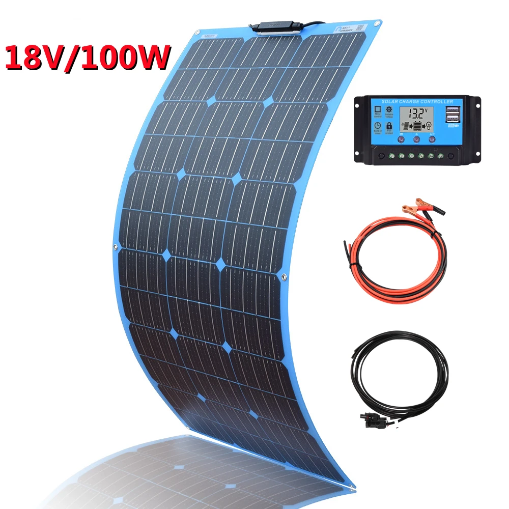 18V 100W Solar Panel Kit 200W Flexible Solares Paneles 12V 24V Battery Charger Module For Camping Vans Boat RV Home PV Panels |