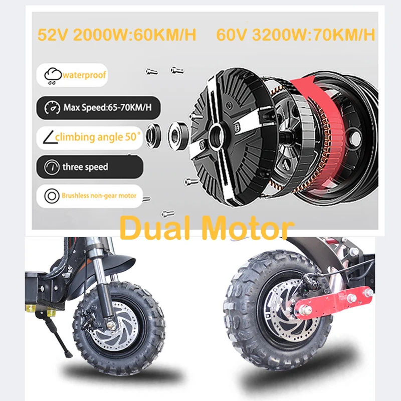 Verkauf 11inch 60V 3200W Erwachsenen Elektro Roller Mit Sest 110 KM Starke Leistungsfähige 70 Km/h Faltbare Off Road Tretroller Mit Disc Bremse