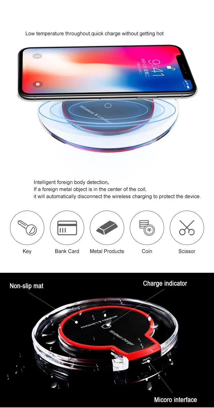 Беспроводное зарядное устройство Qi подходит для IPhone 13 12 11 Pro XS Max XR Samsung Xiaomi Huawei