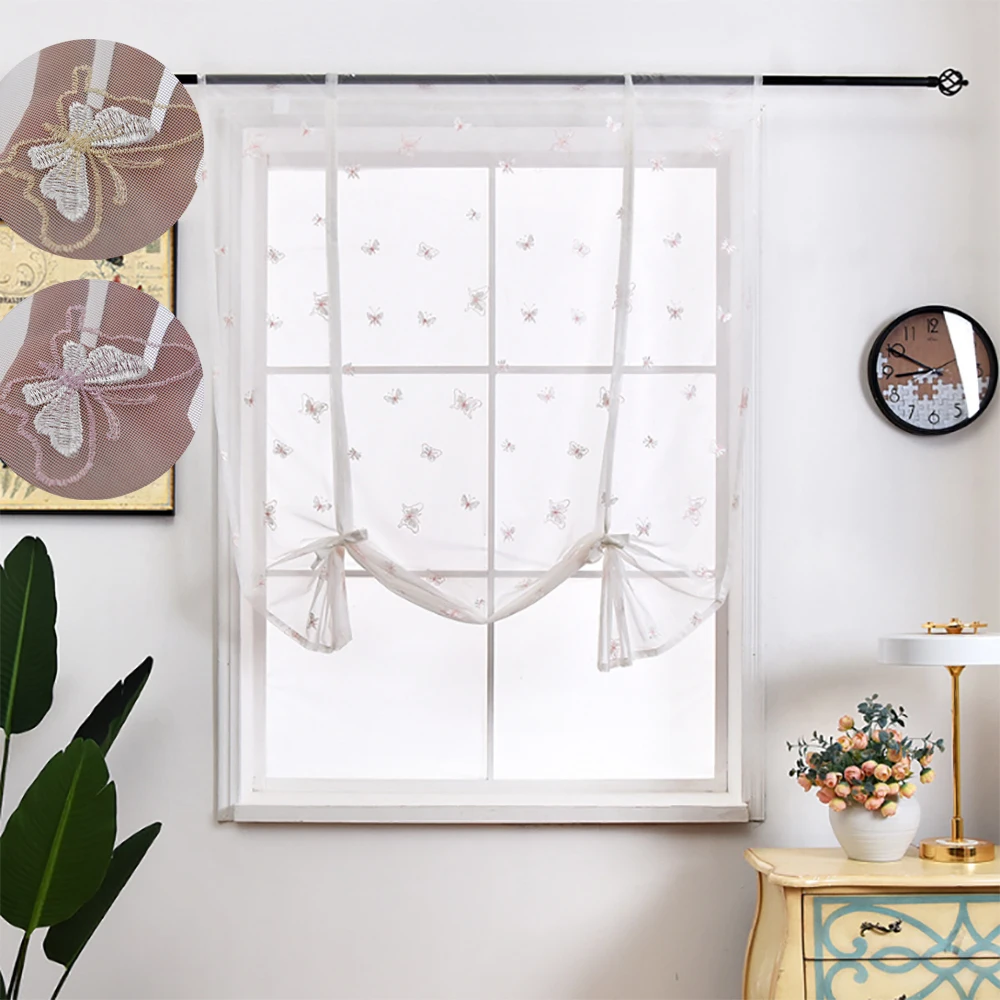 

Tulle Sheer Roman Curtains For Living Room Bedroom Butterfly Embroidered Sheer Kitchen Short Curtains Window Balloon Curtains