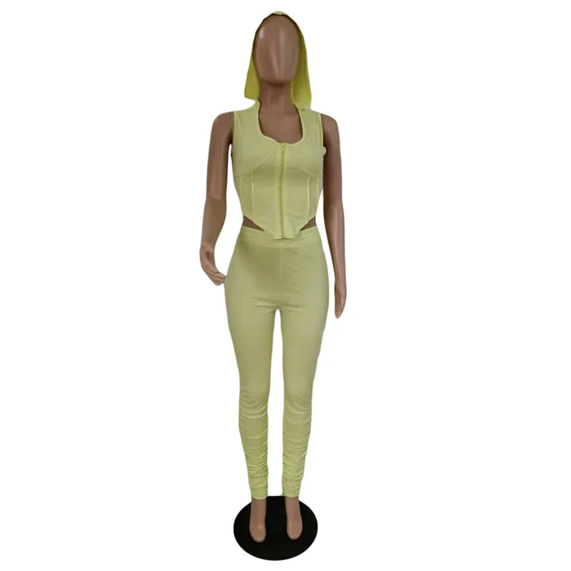 

Wholesale Items Tracksuit Women Sexy Hooded Zipper Back Hollow Out Irregular Tops Casual Style Folds Pant Suits Dropshipping