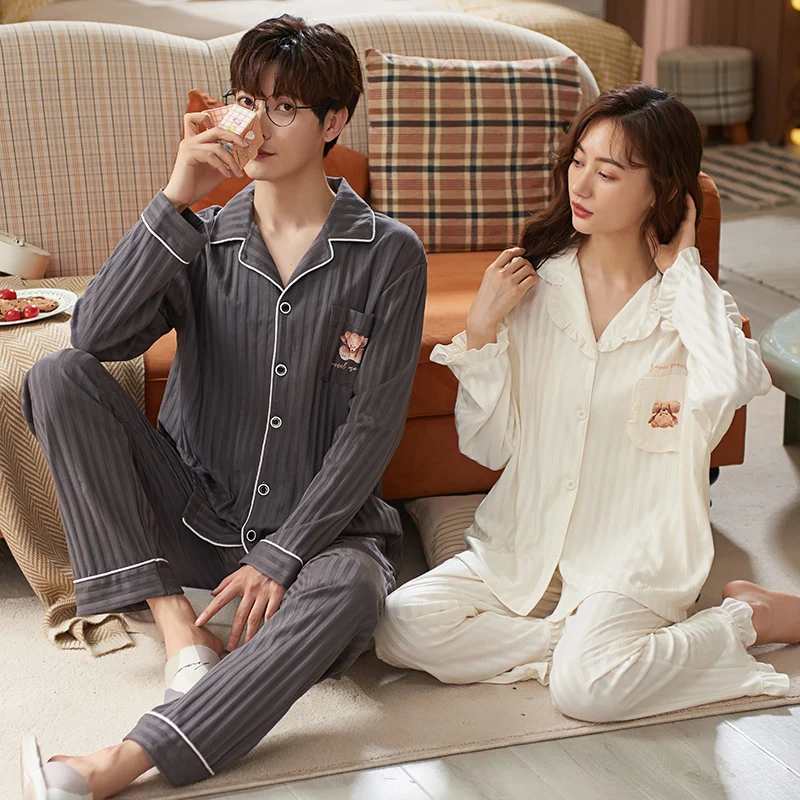 Модные новые осенне-зимние хлопковые Пижамные комплекты для пар с длинным