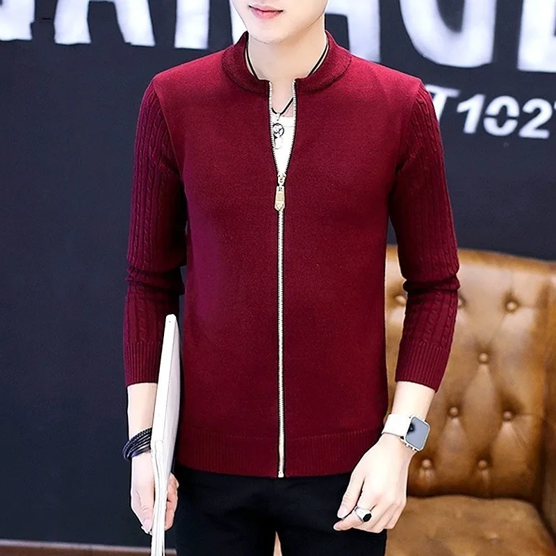 Модная полосатая трикотажная мужская куртка в студенческом стиле Тонкий