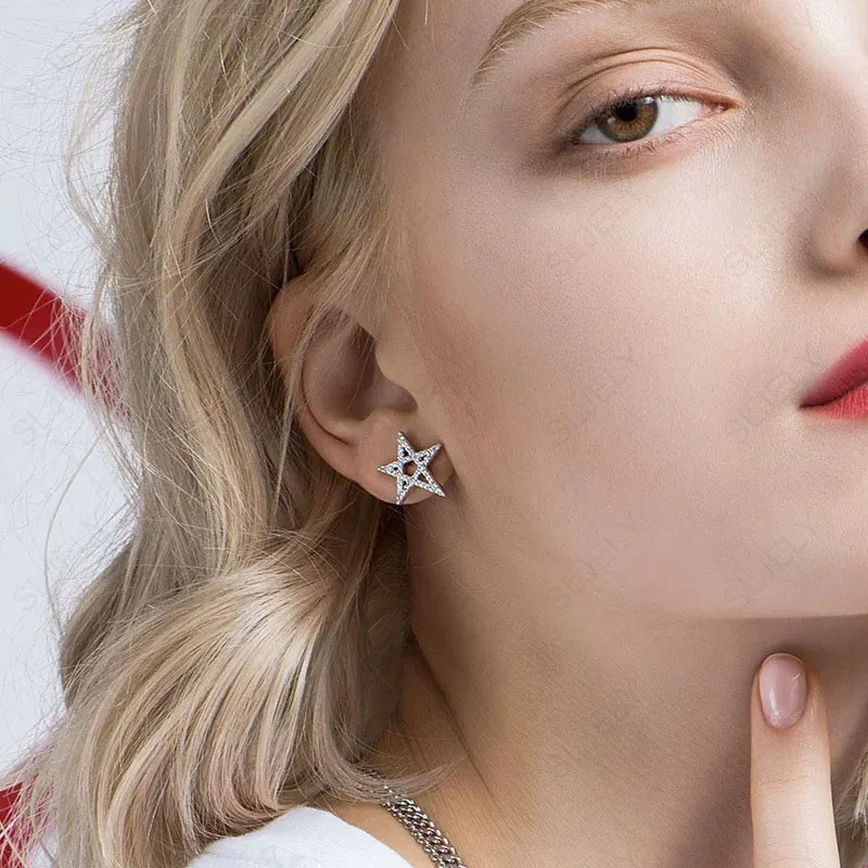 Женские серьги гвоздики из стерлингового серебра 925 пробы с микро кубическим