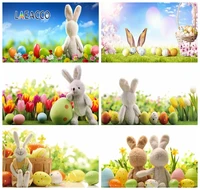 laeacco easter eggs rabbit grassland baby shower party photography background customized photographic backdrop for photo studio