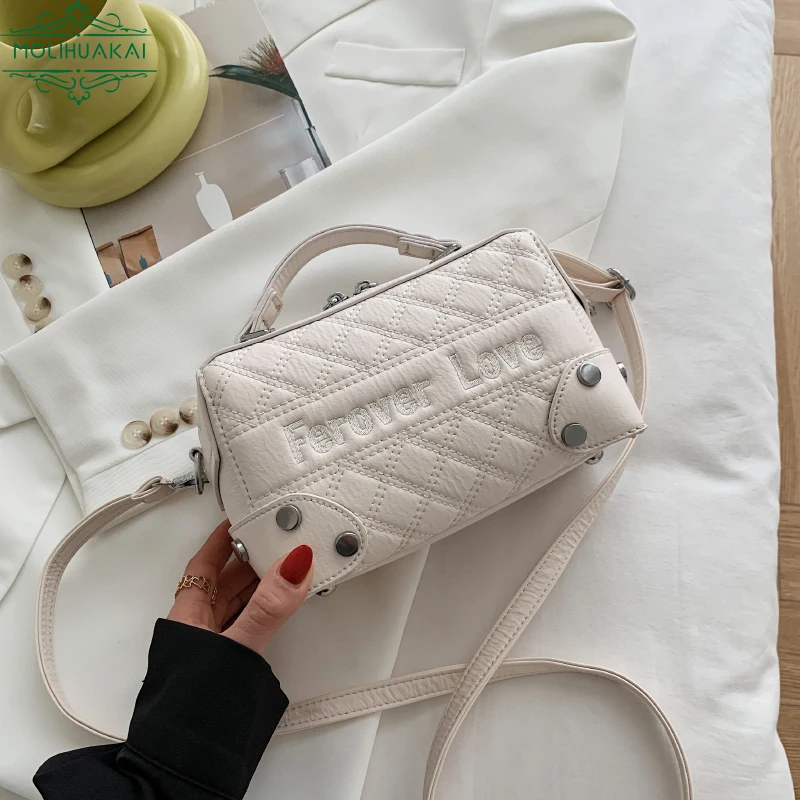 

Diamond Check Pattern Design Shoulder Bag Girl Double Zipper Bag Fashion Handbag Simple Solid Color Messenger Bag Elegant Woman