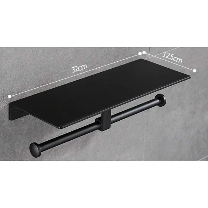 ula matte black double paper holder wall mounted tissue hanger phone rack toilet shelf space bath accessories rack organizer free global shipping