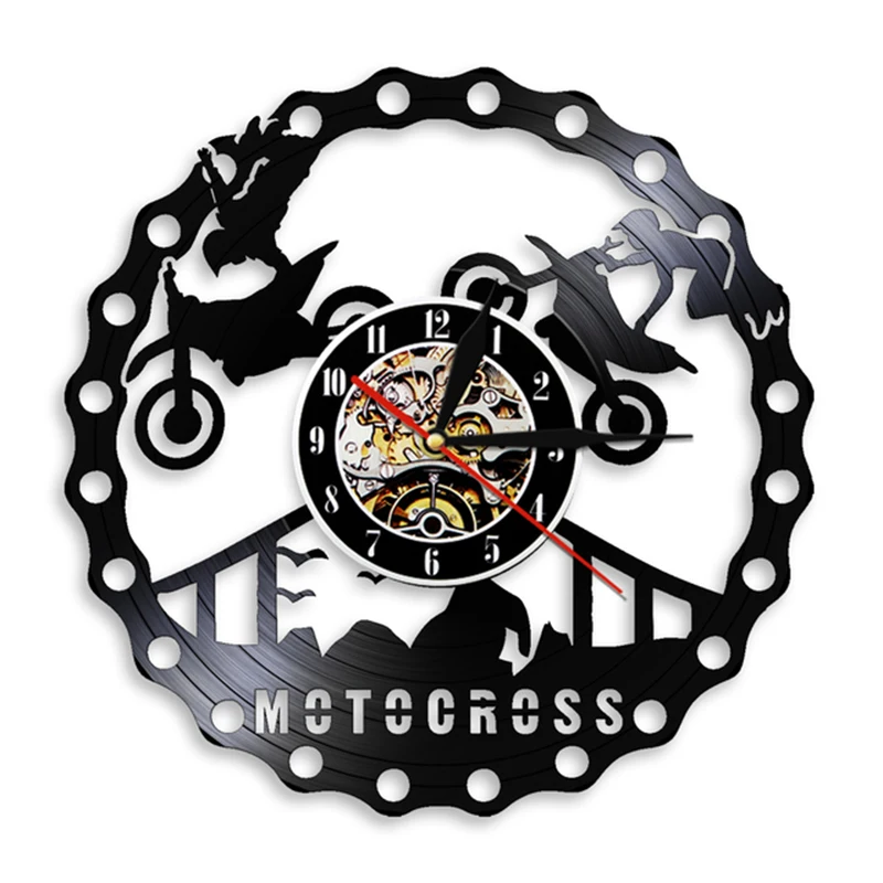 

Motocross Racing Brappp Decor Modern Wall Clock Dirtbike Trick Riding Vinyl Record Clock Freestyle Motorcycle Racing Riders Gift