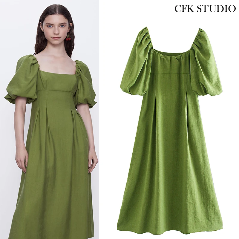 Женское платье трапеция с вырезом лодочкой ZA повседневное свободное однотонное