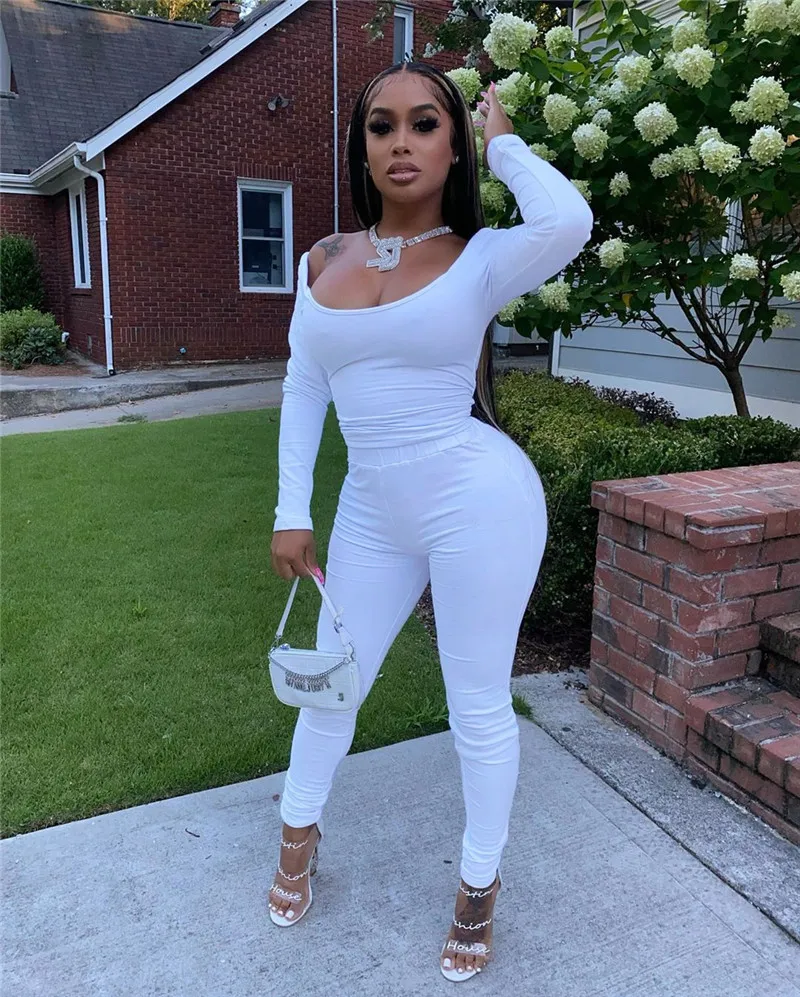 

Женский спортивный костюм из 2 предметов, однотонная Домашняя одежда, футболка с длинным рукавом и круглым вырезом, длинные брюки с высокой ...