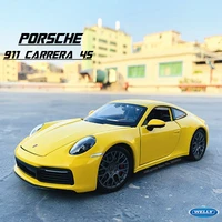 welly 124 porsche 911 carrera 4s 992 sports car yellow simulation alloy car model crafts decoration collection toy tool gift