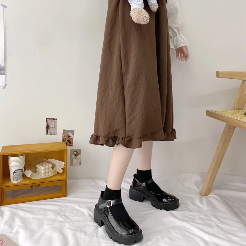 

PAMANNI Ladies Leather Loafers Round Toe Flats Shoes Women Casual British Style Thick-soled Leisure Comfortable Buckle Shoe