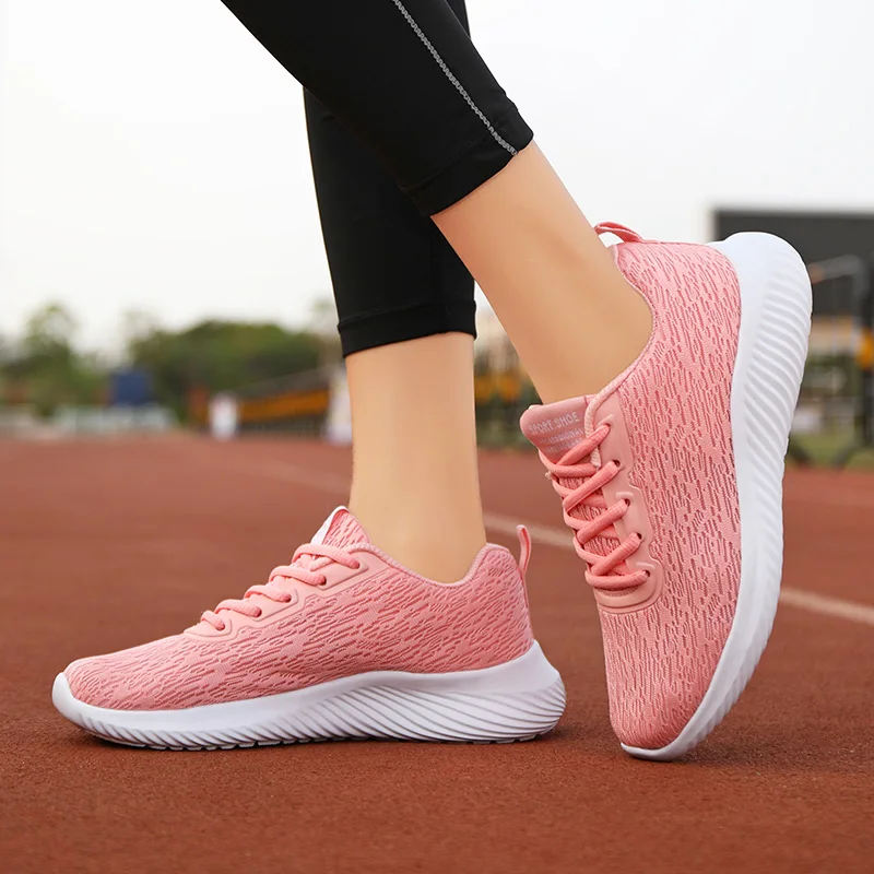 

Кроссовки женские прогулочные, дышащие сетчатые, Спортивная Уличная обувь для фитнеса, розовые, большие размеры 41