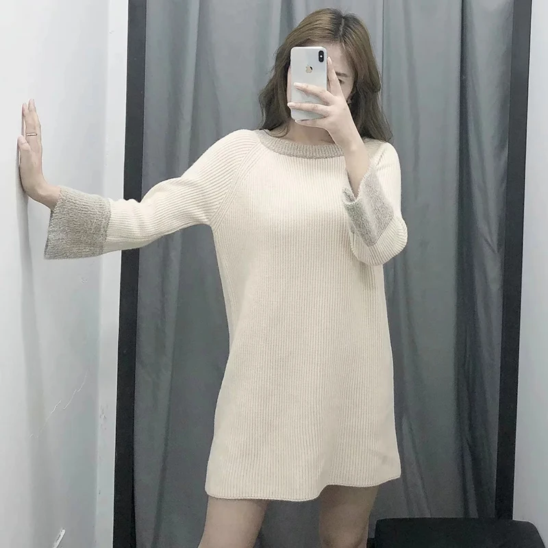 Осенне-зимний Повседневный Однотонный свитер с длинным рукавом 2019 винтажный