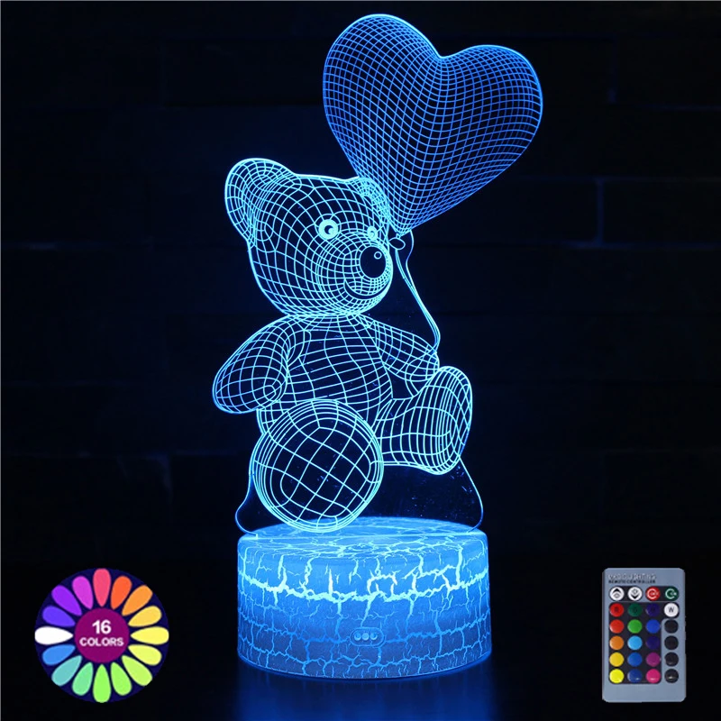 

3D LED Love Bear Table Lamp Night Lights for Bedroom Decoration Valentine's Day Birthday Wedding Gift Christmas Lights Decor