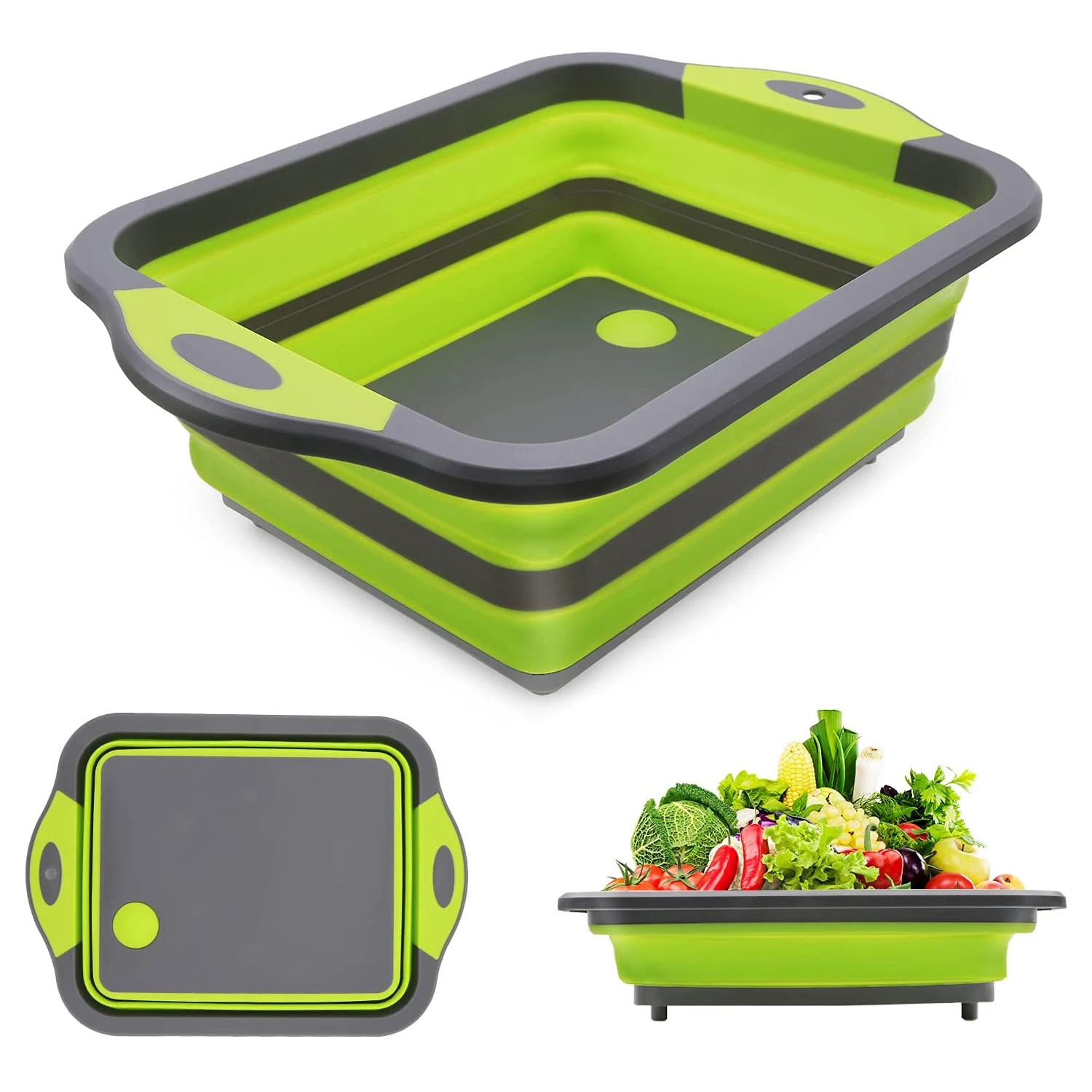 

Складная разделочная доска с дуршлагом, складная силиконовая посуда, ванночка, корзина для овощей для дома, улицы, кемпинга, пикника, пригот...