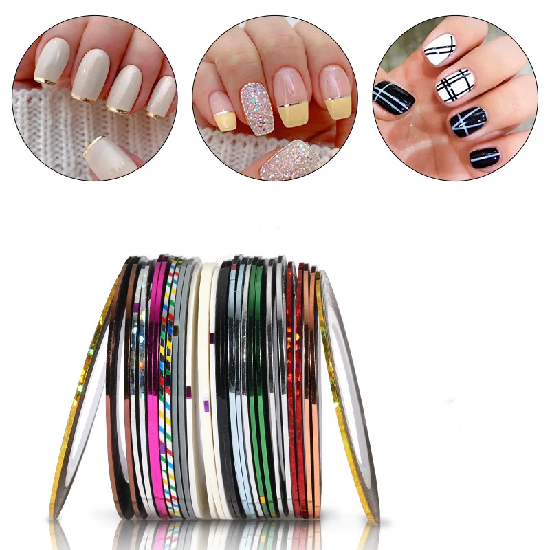 

3D DIY Nail Striping Tape Line Colorful Holographics Laser Gold Silver Adhesive Stickers For Nail Manicuring DIY Tips