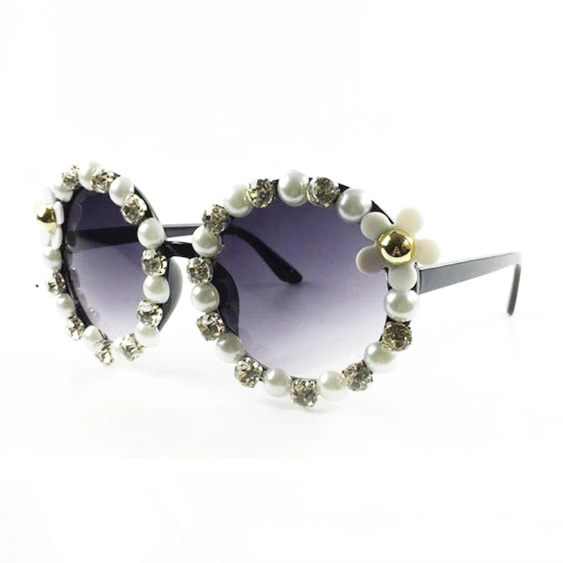 Женские винтажные солнцезащитные очки роскошные круглые в стиле ретро с цветком