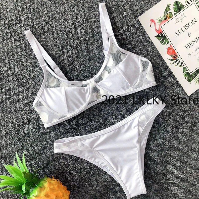 

New high quality steel bracket black and white dot mesh split sexy bikini swimsuit underwear set