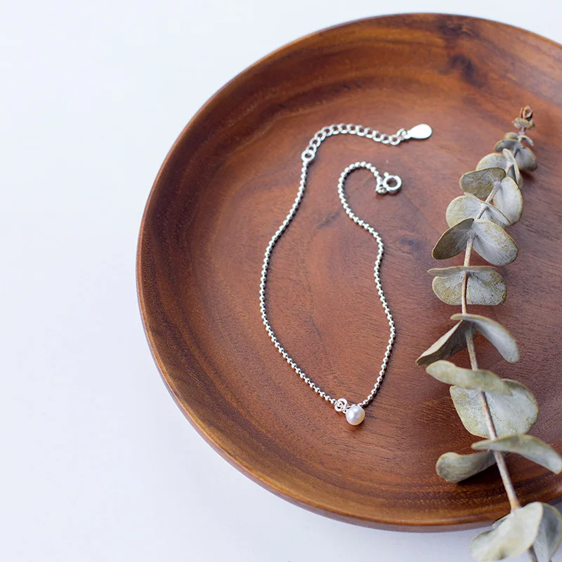 Браслет на ногу женский из серебра 925 пробы с круглыми шариками и