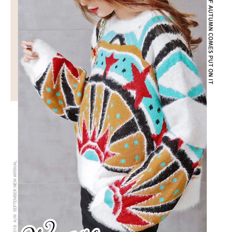 Осенне-зимний норковый свитер 2019 высокий вязаный в стиле пэчворк пуловер женский