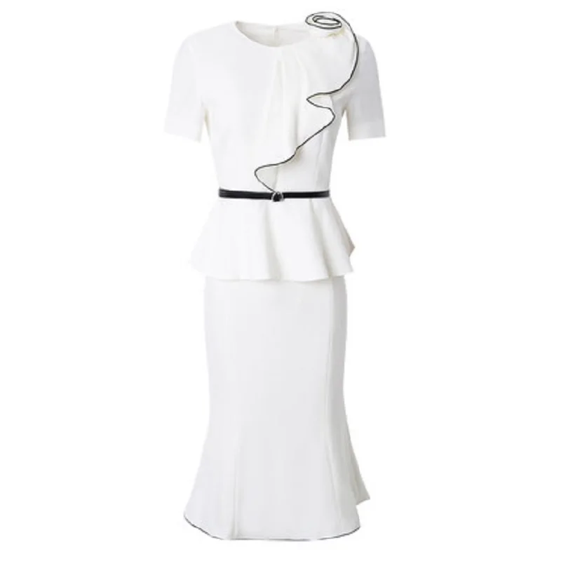 

2020 New Superior Quality Celebrity Mermaid Suit Summer Light Mature Fashion O-neck Waist Fishtail Skirt Women's 2 Set