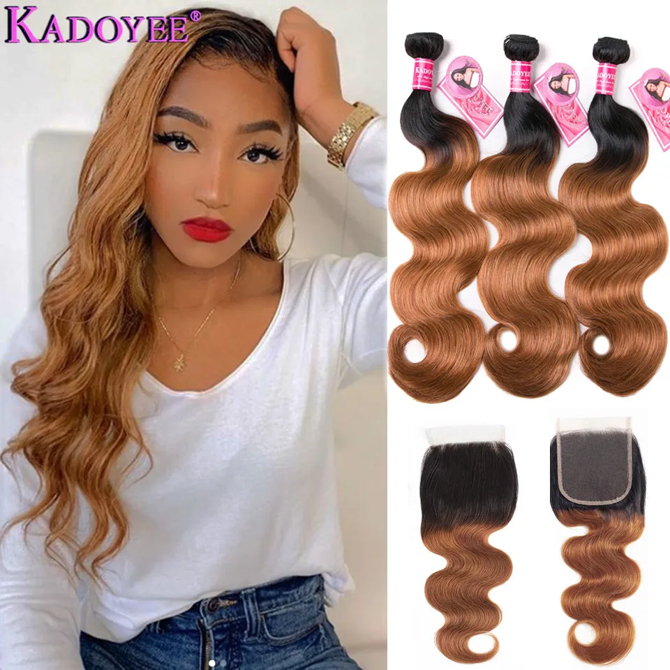 Омбре объемные волнистые человеческие волосы пряди с закрытием 4 шт./лот