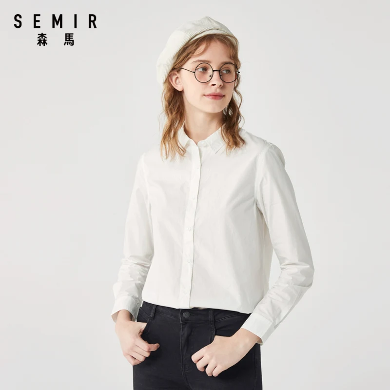 

Рубашка SEMIR Женская с длинным рукавом, простая однотонная хлопковая Повседневная Блузка, модная Базовая Блузка для колледжа, 2020